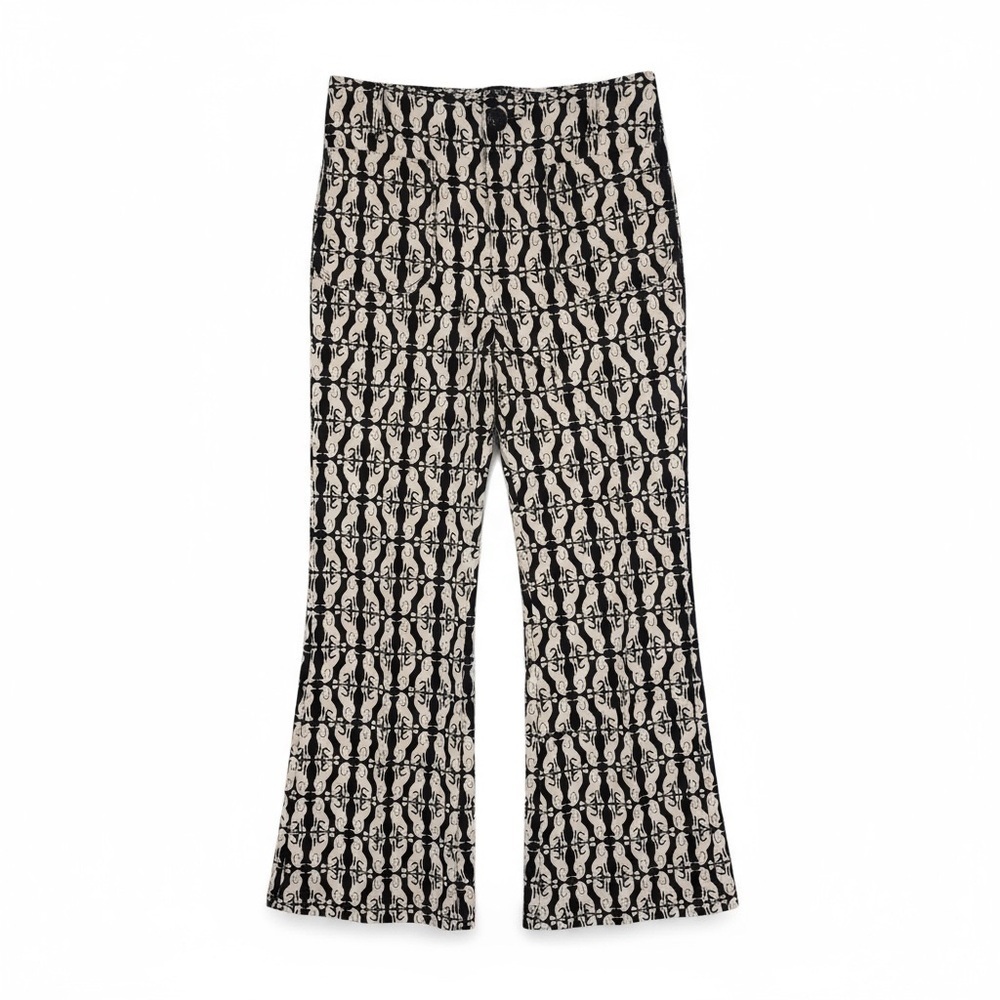 Anthropologie Black and Cream Patterned Cropped Pants